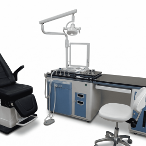 ENT OPD treatment unit with examination chair, integrated lighting, suction system, and instrument workstation for ENT diagnosis and treatment.